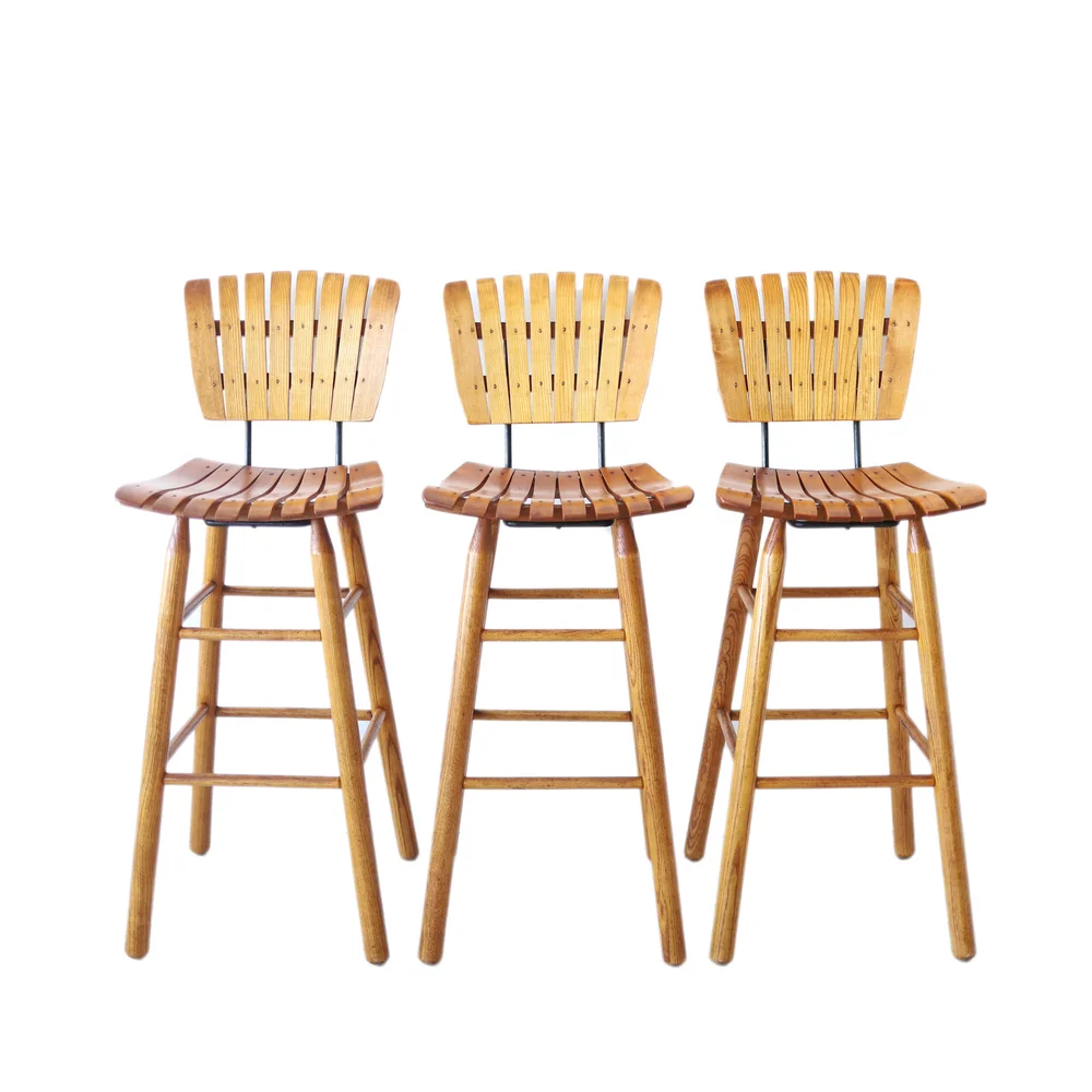New Products Vintage Mid Century Slat Wood Bar Stools Set Of 3 At 1st Sight New Products Vintage Mid Century Slat Wood Bar Stools Set Of 3 At 1st Sight