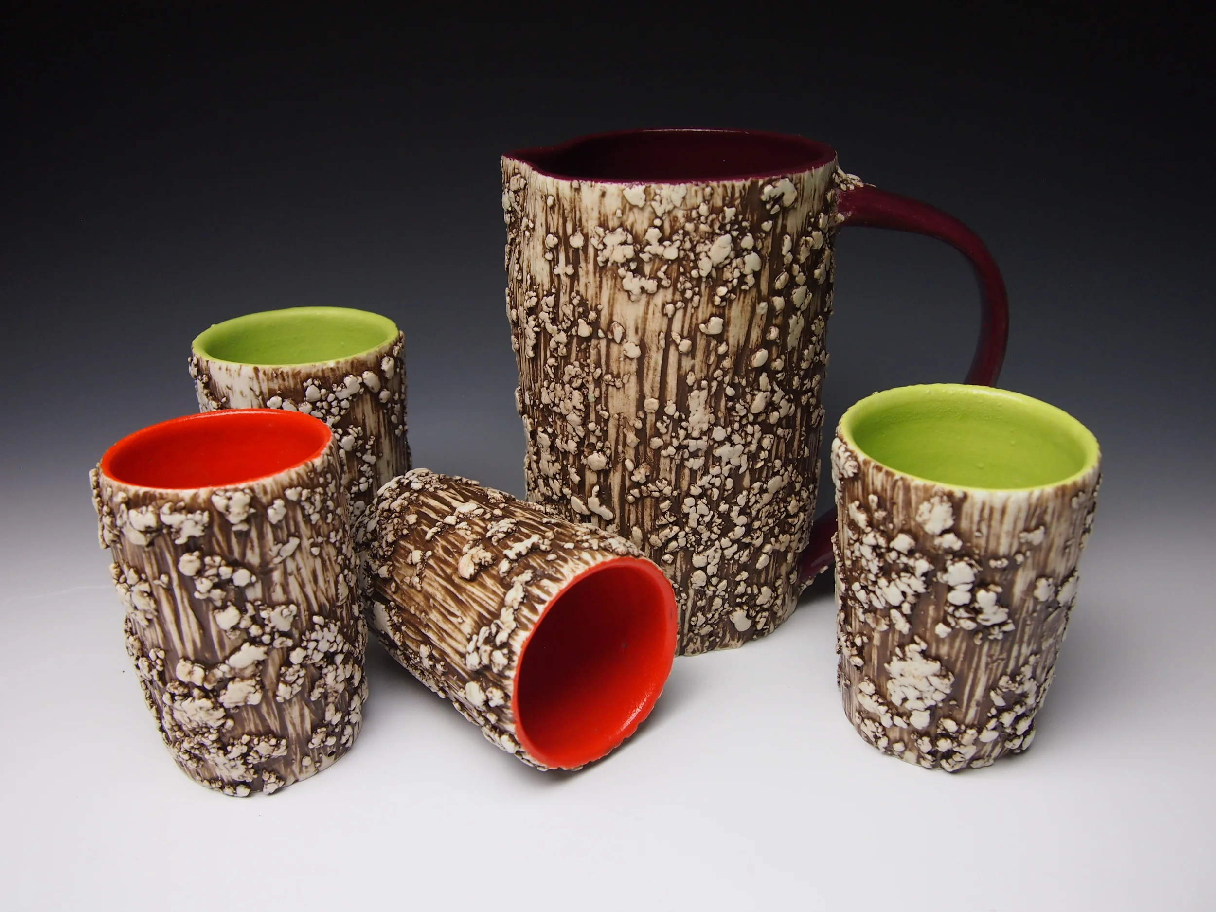 lichen pitcher and cups - maroon, chartreuse, flame orange.jpg