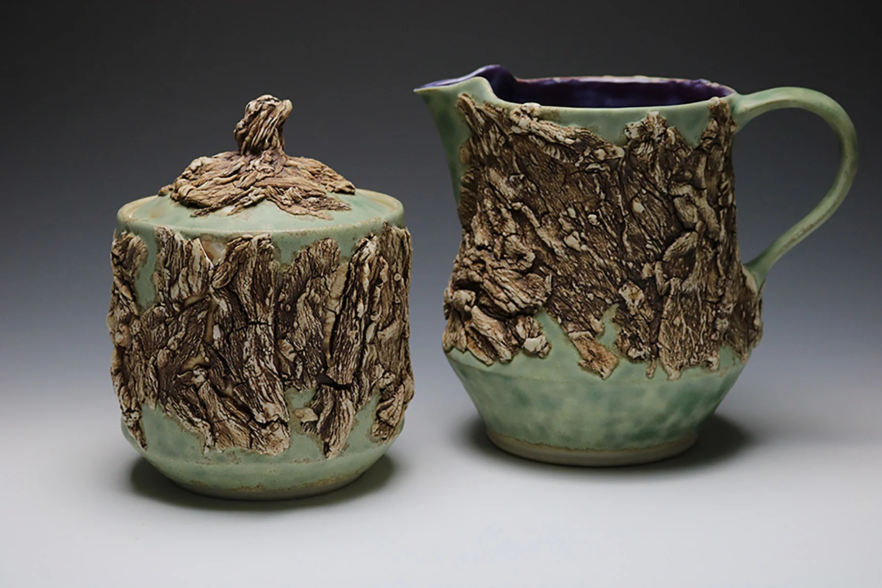Sea Foam Bark Lidded Jar and Pitcher