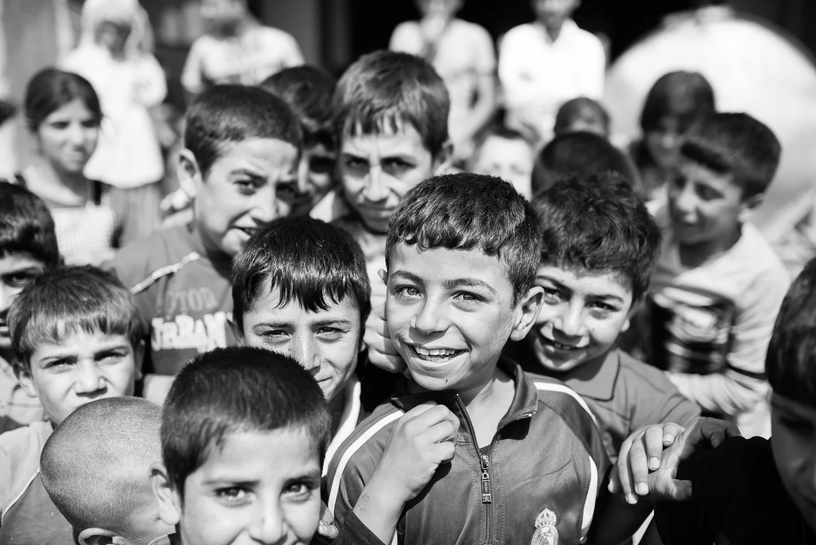 Children in a building under construction in Zakho