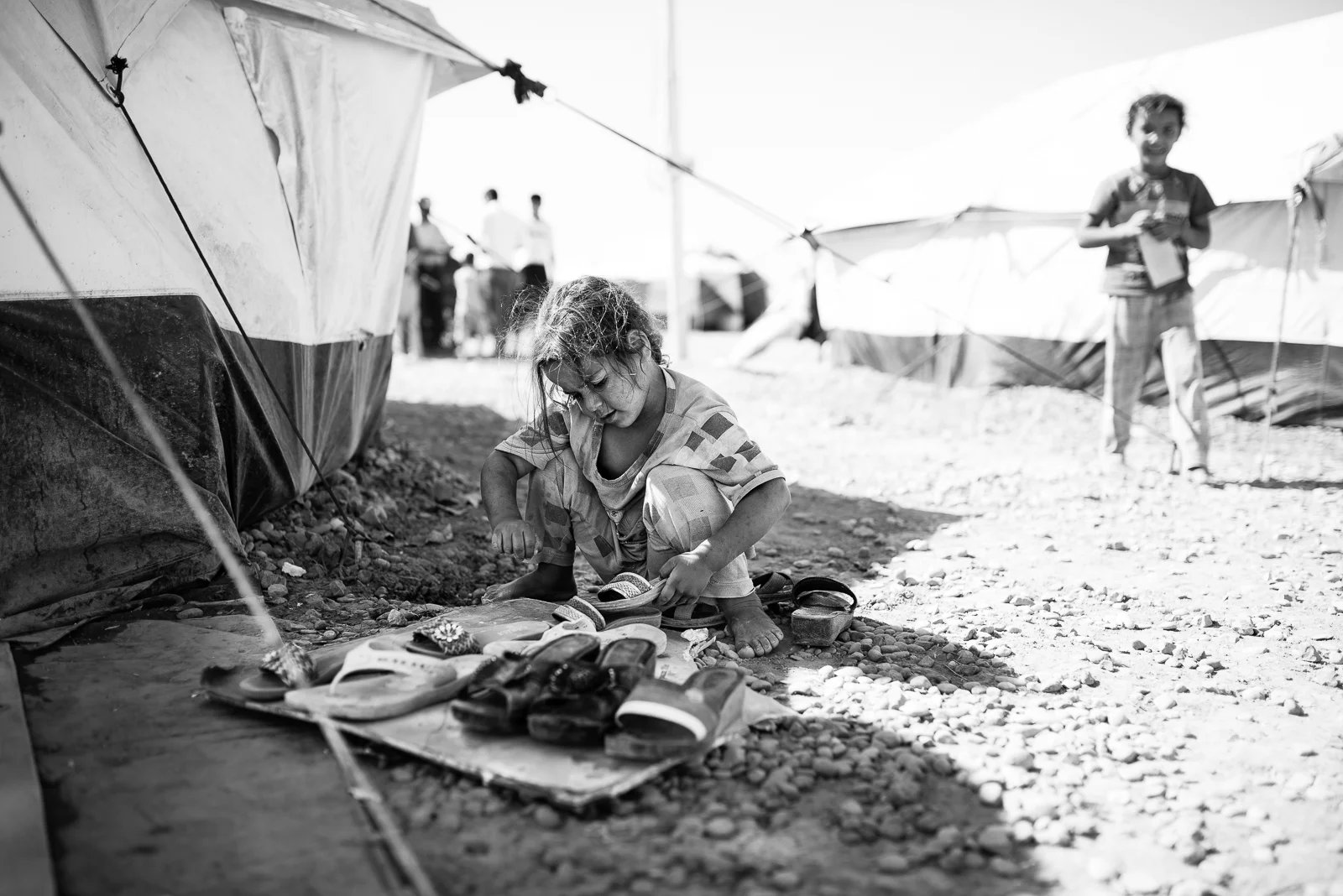 A little girl playing in the Erbil refugees camp