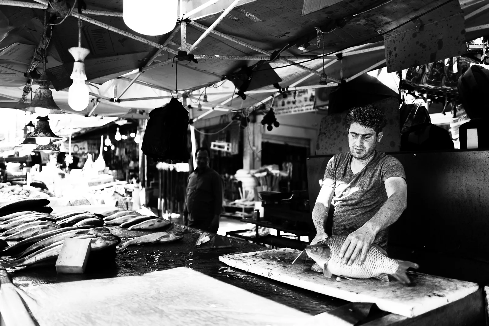 Fish seller in the Erbil bazaar