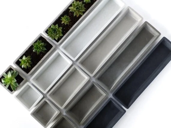 Concrete Succulent Planter Set - small, rectangular