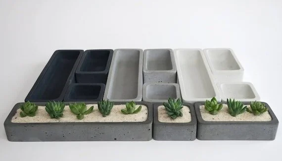 Concrete Succulent Planter Set - Medium, rectangular