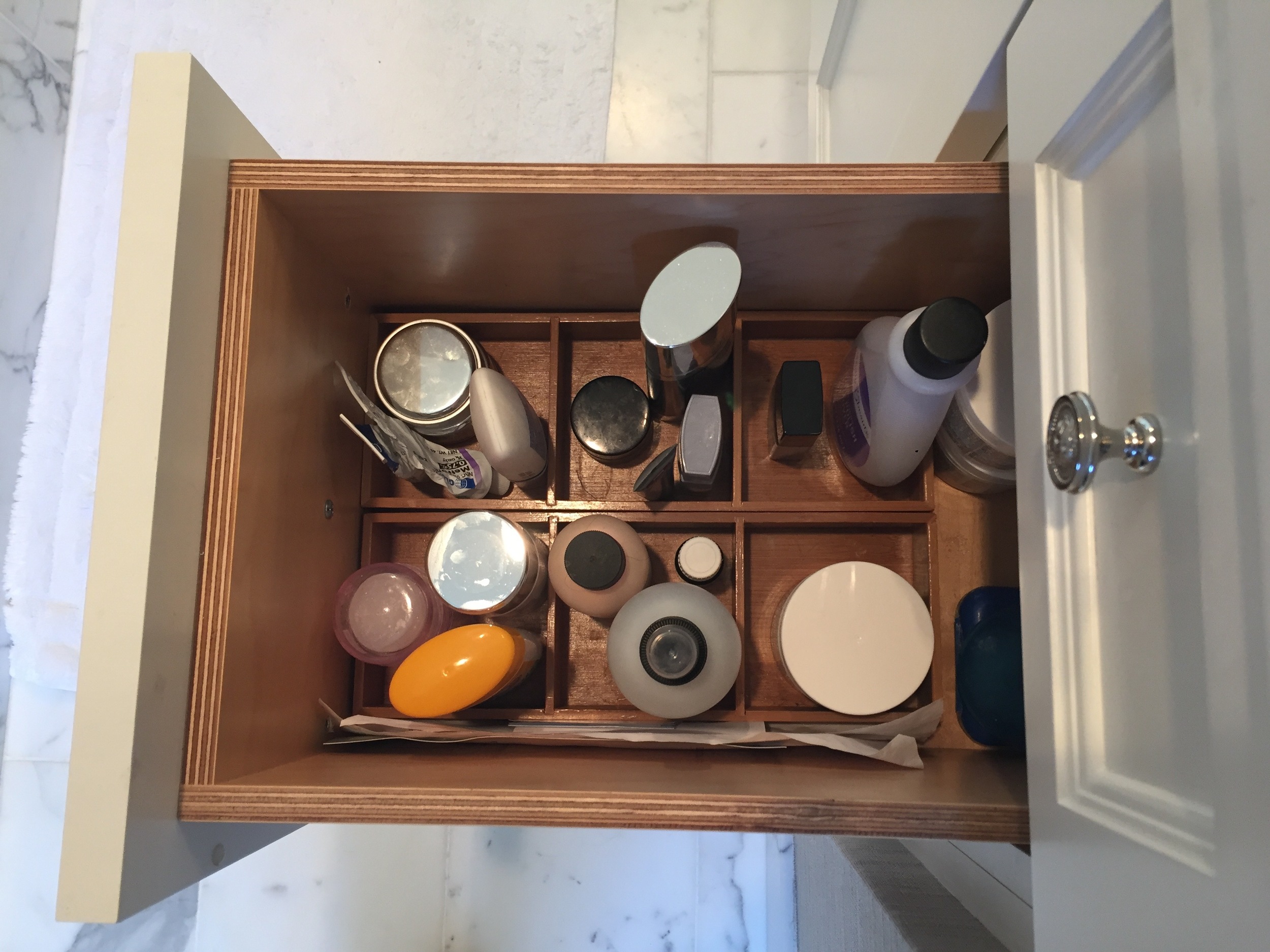 Also shown: my collection of aluminum-free deodorants (a saga for another day), hair products, and nail products.