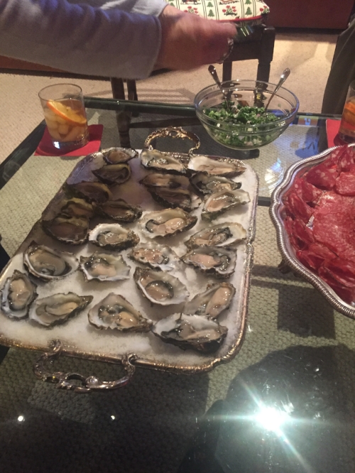 Shown here: oysters and an Old Fashioned, two quality Christmas traditions in my family.