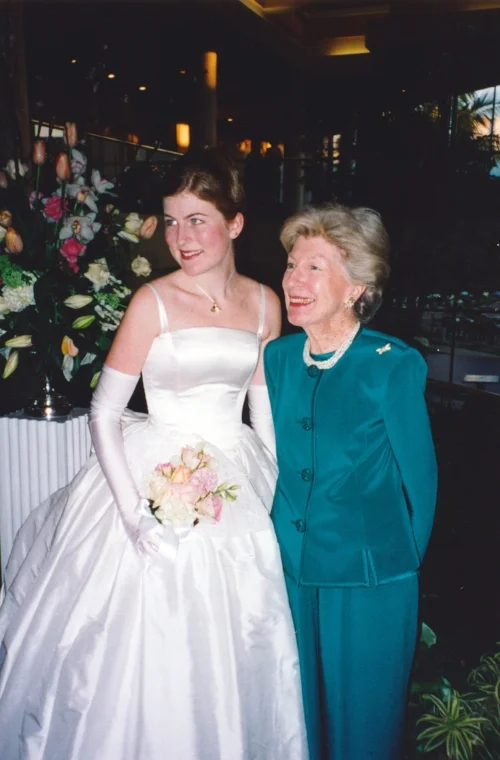 Me as a debutante with my grandma in 2000. We bought the dress in the bridal department of Saks, which was... bizarre.