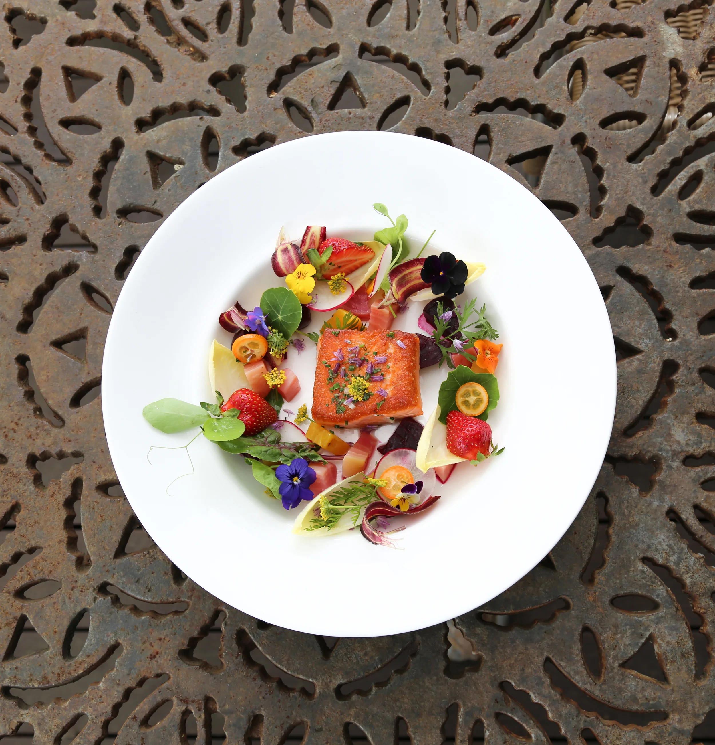 wild salmon, herbs and flowers - Barndiva