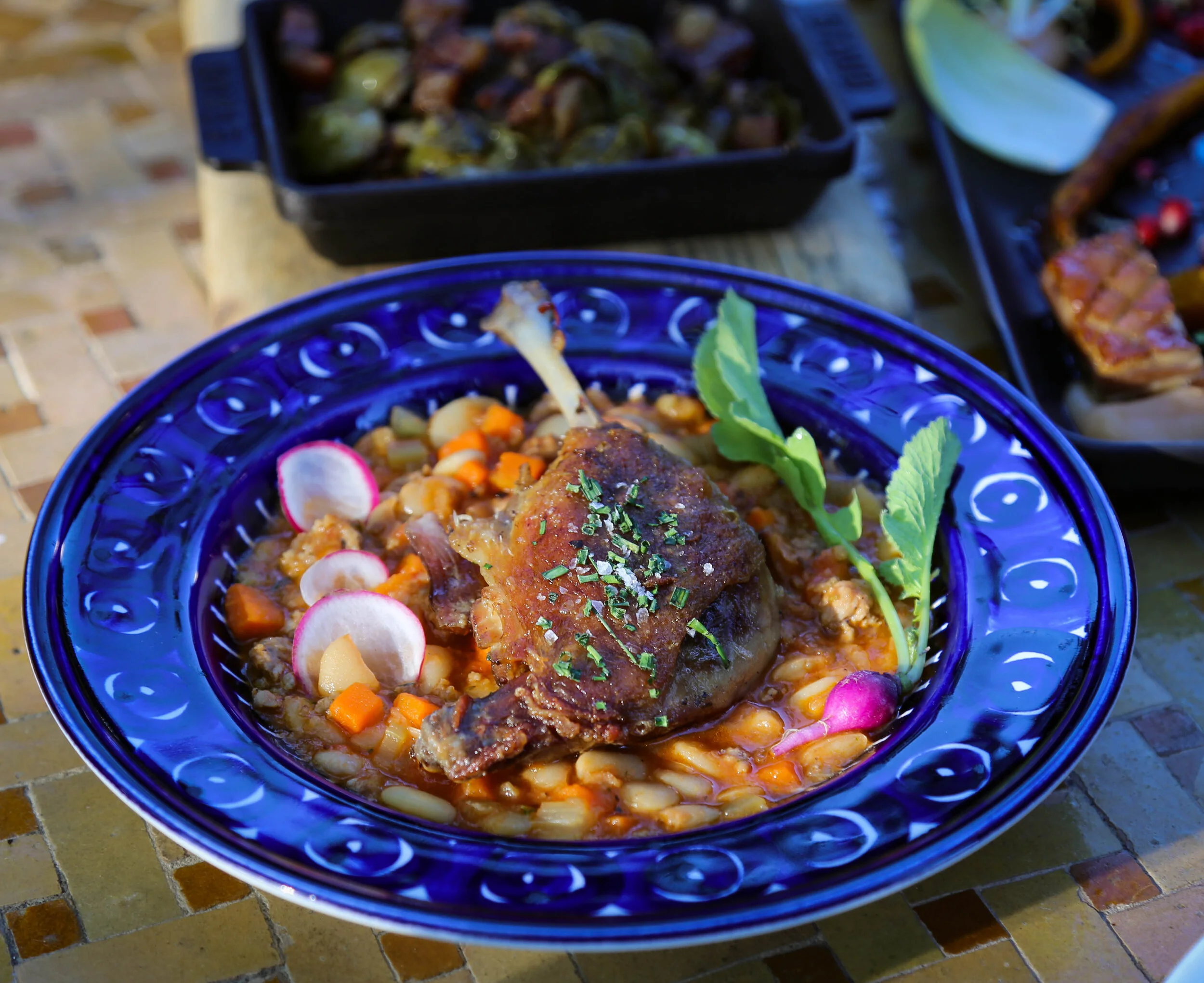 Duck leg cassoulet, cannellini beans, sweet onions, breadcrumbs, Toulouse pork sausage