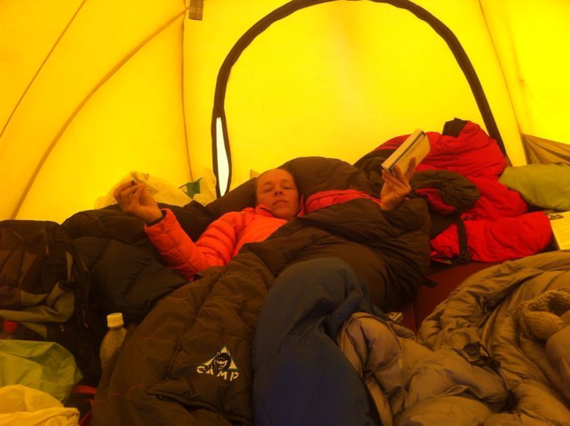 Chocolate, a good book (sudoku, the books are on a kindle) and lots of warm gear, perfect!