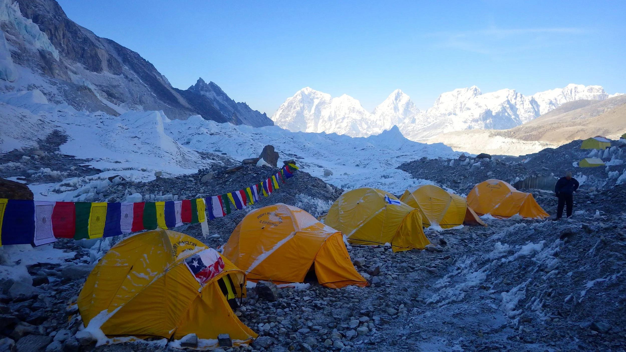 Our tents up in Everest Base Camp, Mine is the third, with the Finnish flag.