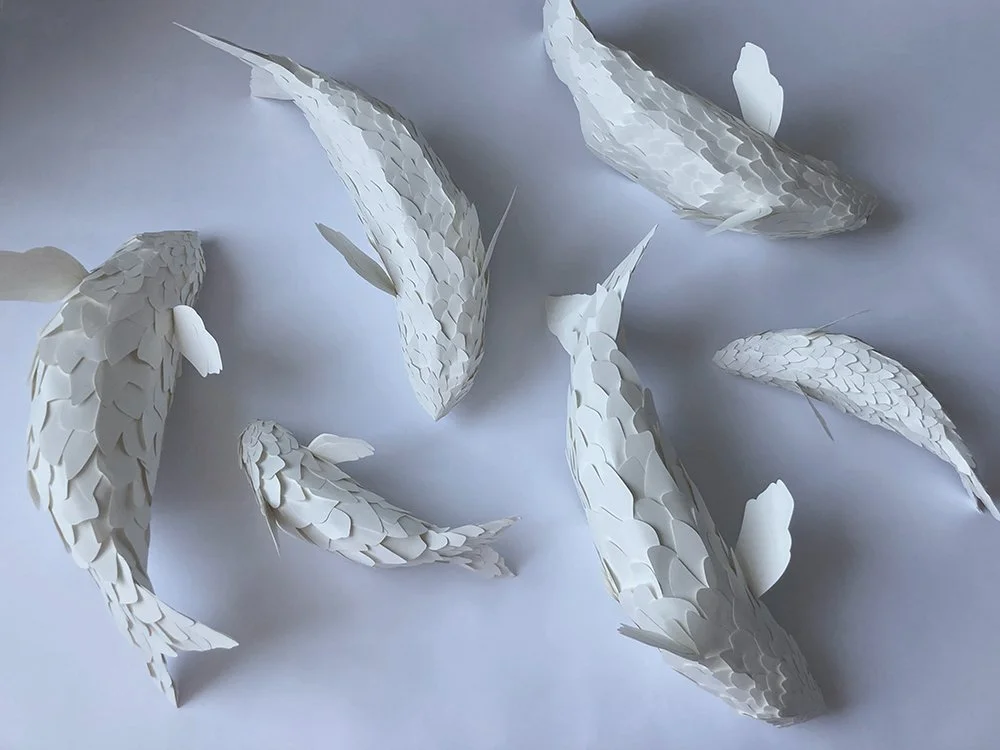 Paper art fish installation sculptures
