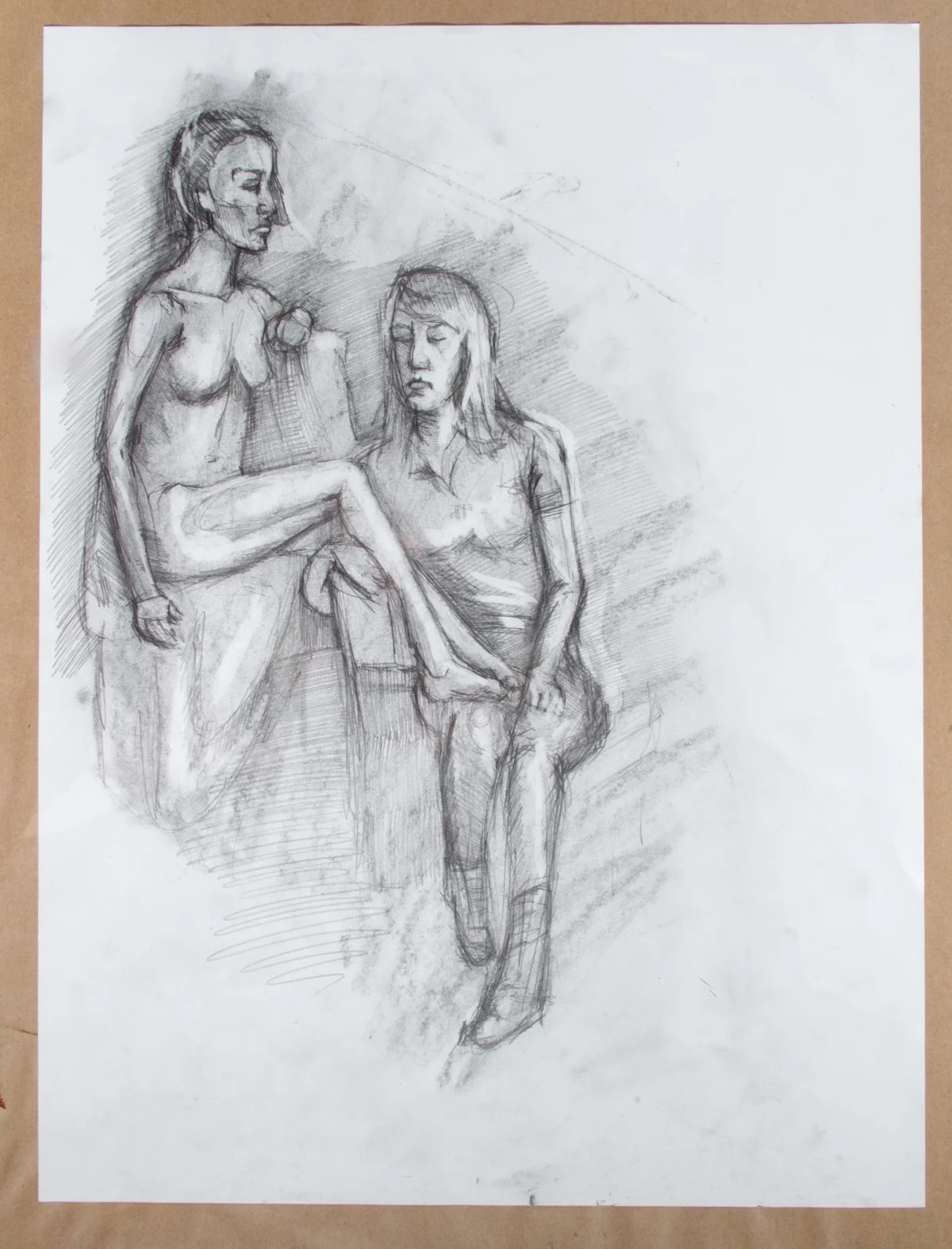 I came into this session (5-26-15) basically in a normal mood but after starting to draw furiously I began to get incredibly frustrated with my work; I hated this distortion and couldn't refine anything. This experience made me think about my current drawing style- I'm almost manic in my search; trying to capture everything as quickly as possible in hopes to capture spontaneity and emotion in the immediacy of the moment. I approached it like a tornado. This even applied to gesture drawings, which I usually hate to do. I just wanted to commit my drawing to paper as quickly as possible. At this moment I started to realize that this approach was also holding me back from making real revisions and letting my drawings breathe. Half of the time I either finished my drawing in no time or couldn't finish it at all. I felt walled of from revision because everything was done so quickly and drawing became an all or nothing proposition. The following week (6-2-15) i decided I wanted to take a different approach. I wanted to: 1- start taking gestures more seriously, and 2- draw with a more deliberate hand. I decided to slow down (at least enough to stop my frustration and begin to allow my drawings to evolve)