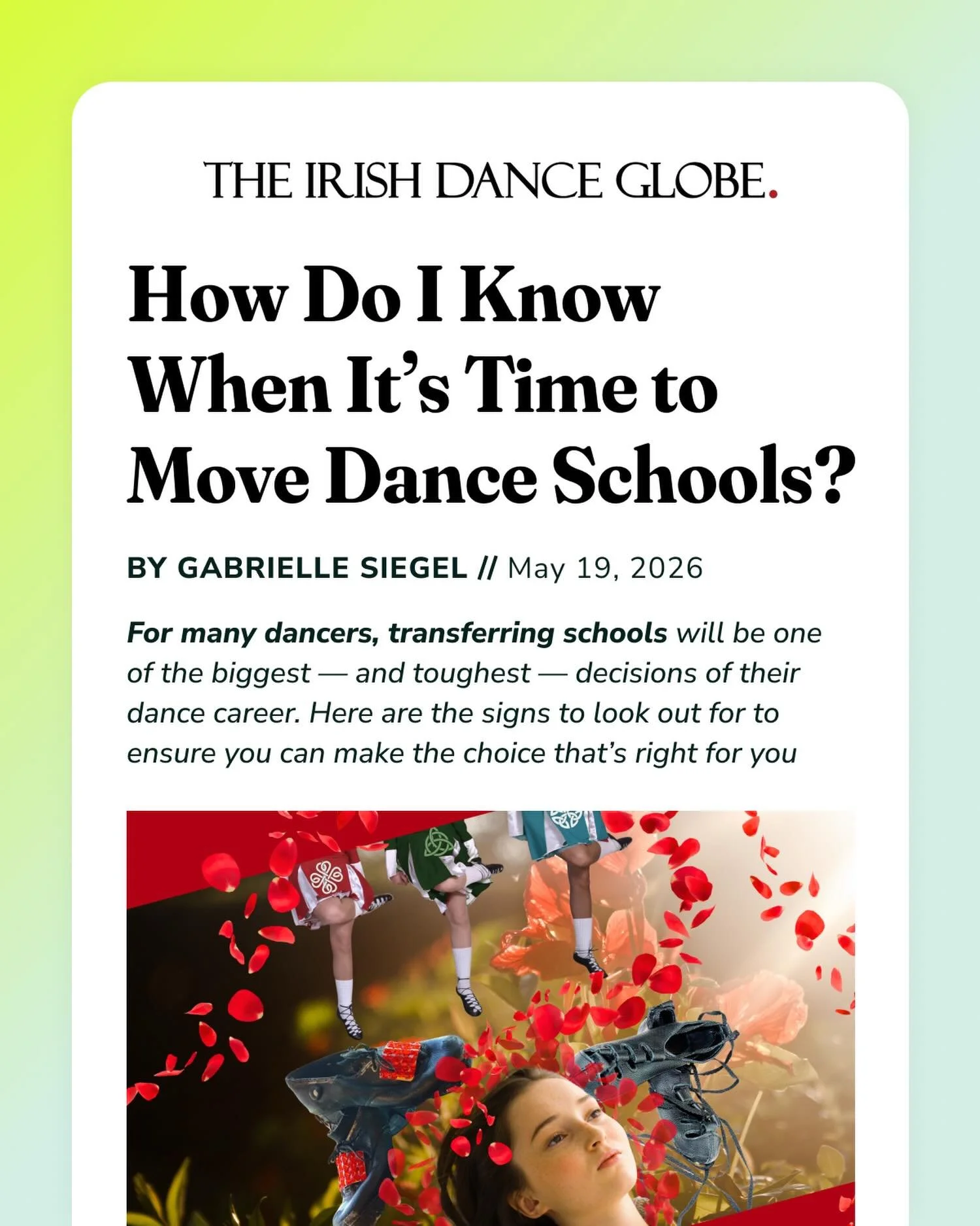 Transferring schools is such a touchy topic in Irish dance that as a retired dancer (who will never compete again), writing this article still made me a little nervous. 

That&rsquo;s precisely why it&rsquo;s such an important topic to me. There are 