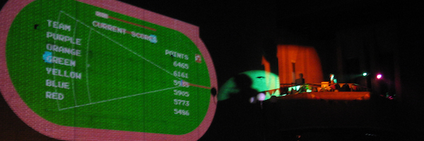 Animation Decathlon / RBKC, Quadratura / 2009 I worked on the game design and event structure for the Animation Decathlon, a video game athletics tournament projected onto the walls of the RBKC Town Hall, surrounded by mini-games and commentary.