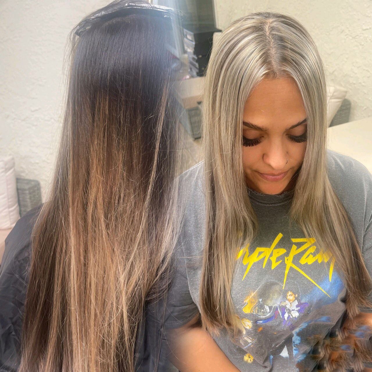 Babylight foliage! 💕Follow ➕ @christina_vo #unveiledbychristina 
2 sessions to get this beautiful birthday girl this icy blonde ! Glimpse of my cut,color transformation on @jbs69143