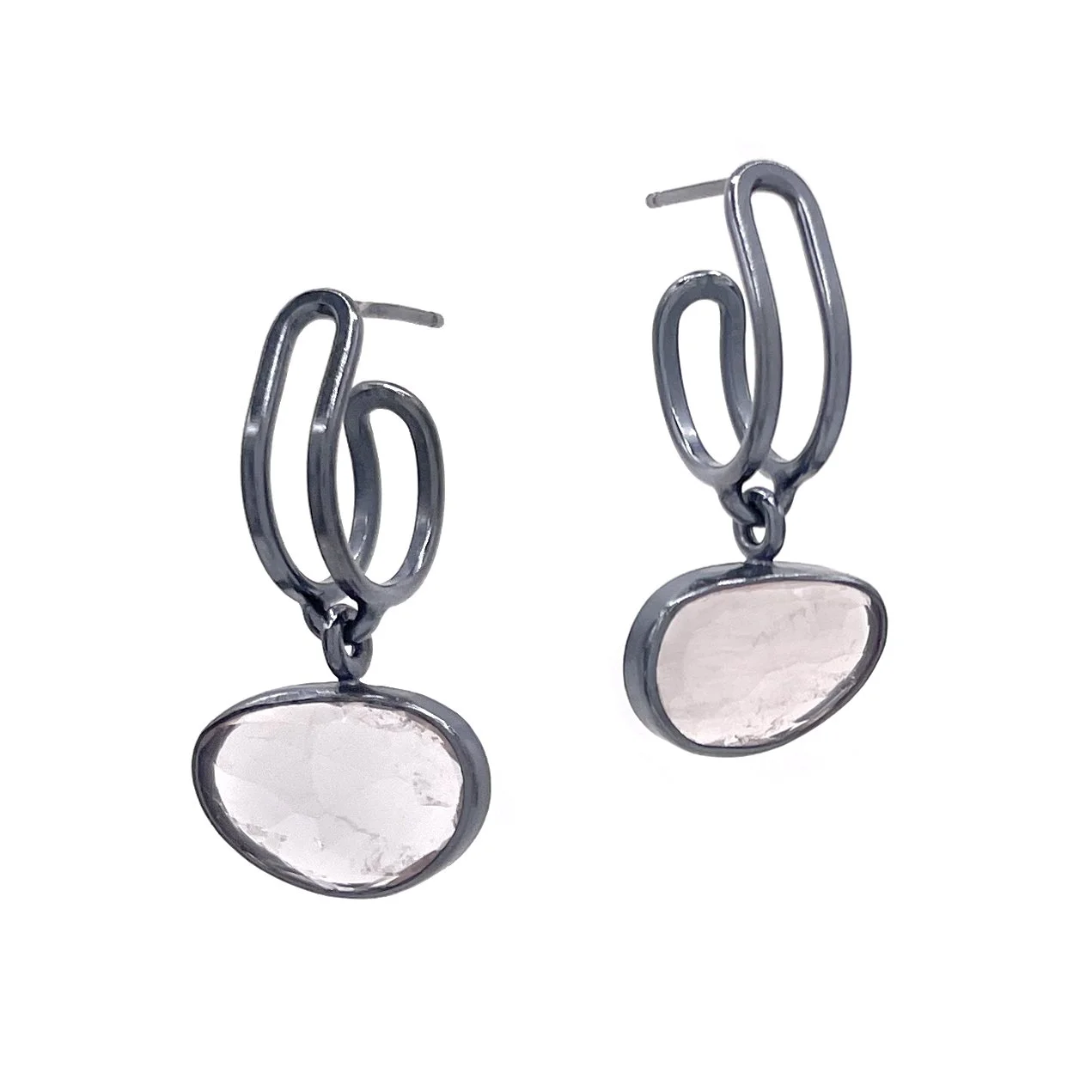 Rose Quartz Drop Hoops