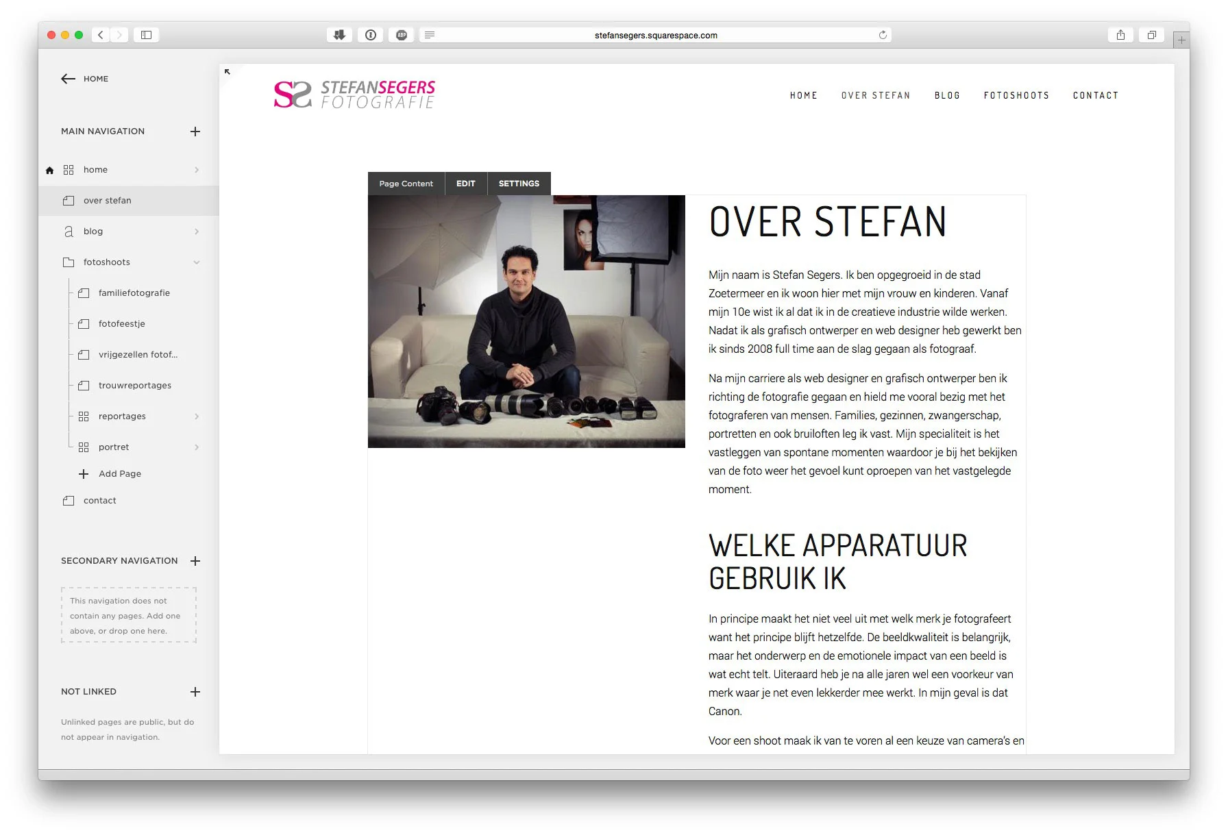 Bewerken van een pagina is heel gemakkelijk in SquareSpace. Browse door je menu en klik in de pagina waar je wilt bewerken. Alles is wat je ziet is wat je krijgt.