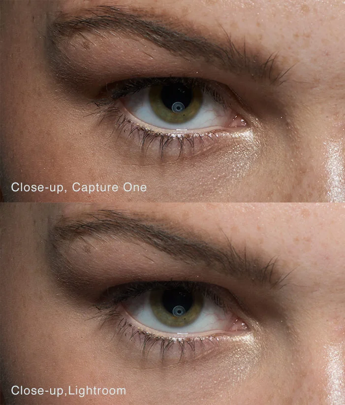 Hier een detail uit een portret. Je ziet hier duidelijk het verschil tussen Capture One en Lightroom. Capture One is duidelijke scherper en heeft betere huidtinten. Beide foto's zijn onbewerkt. (foto: Michael Woloszynowicz)