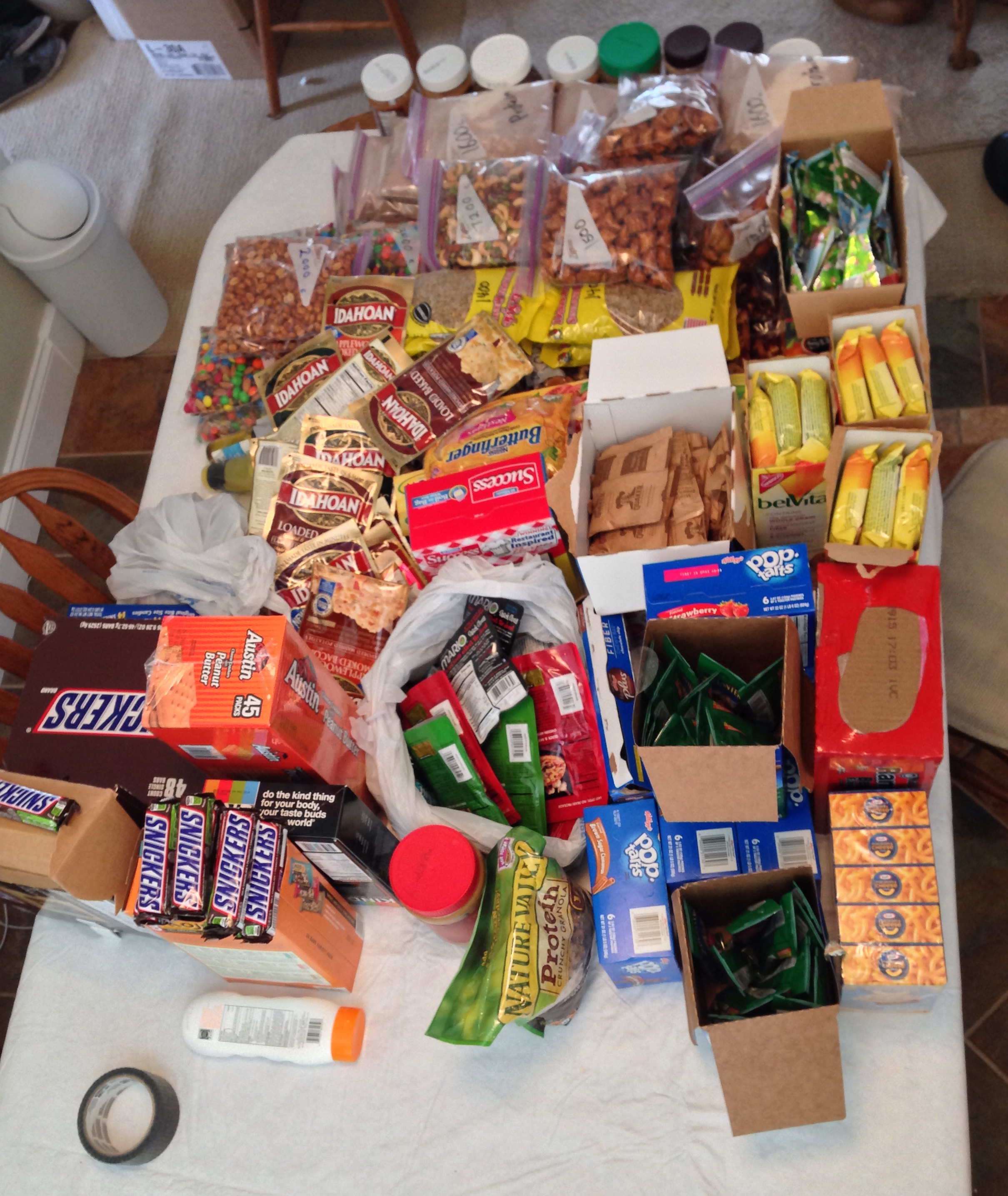 325,000 calories ready to be boxed up for nine resupply boxes.