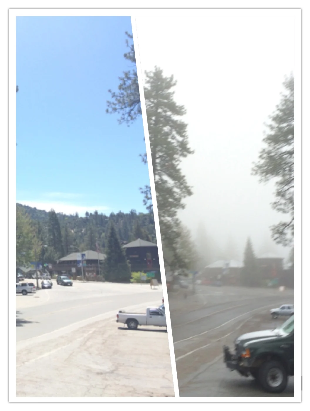 Highlighting the difference a day can make for mountain weather.