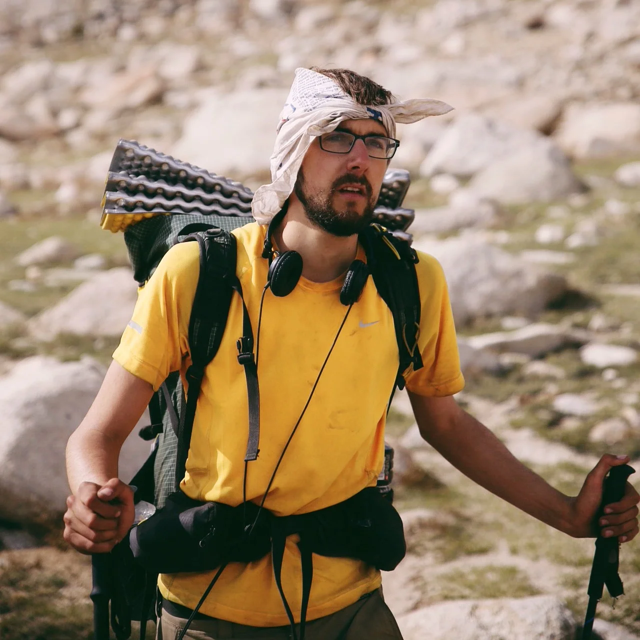 Our Belgian got all thugged out for Mt. Whitney. 