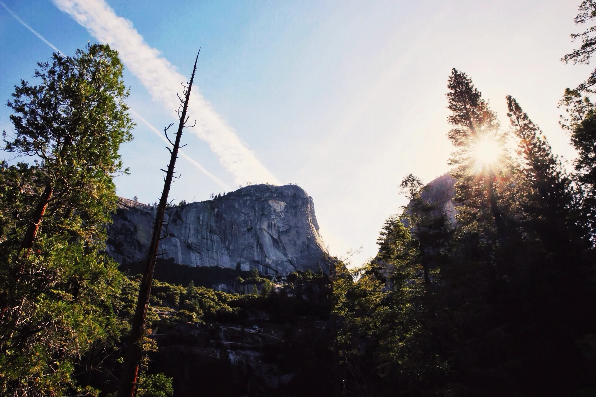 Our last glimpse of Half Dome descending into the valley. 