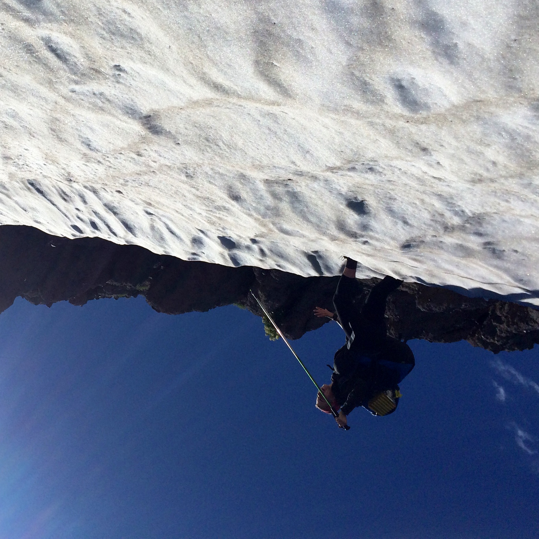 Climbing down a snowy section, one false move could be dangerous!