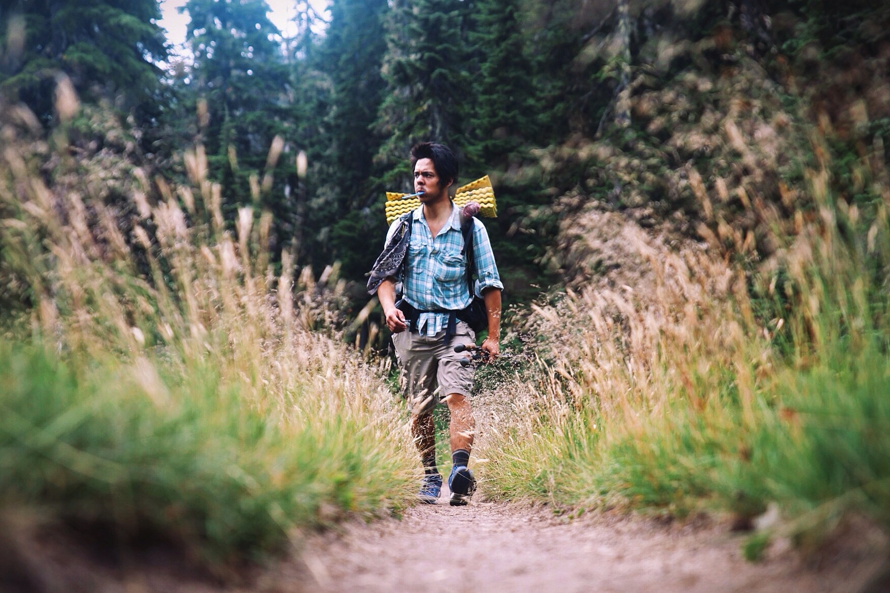 True hiker trash. Butters brushing his teeth while hiking. 