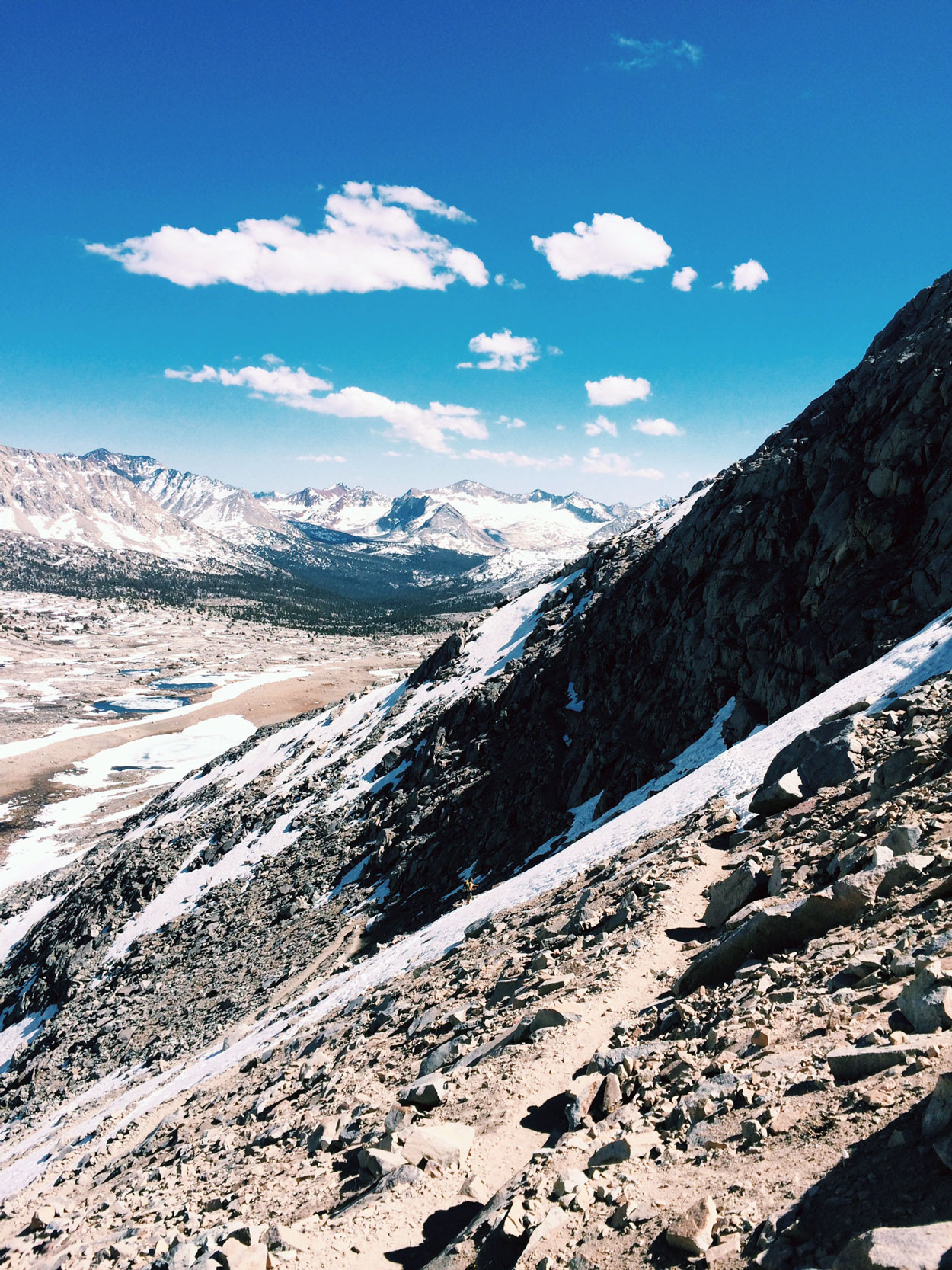 the snowy, icy slopes of the south side of Mather Pass. Almost fell here... 