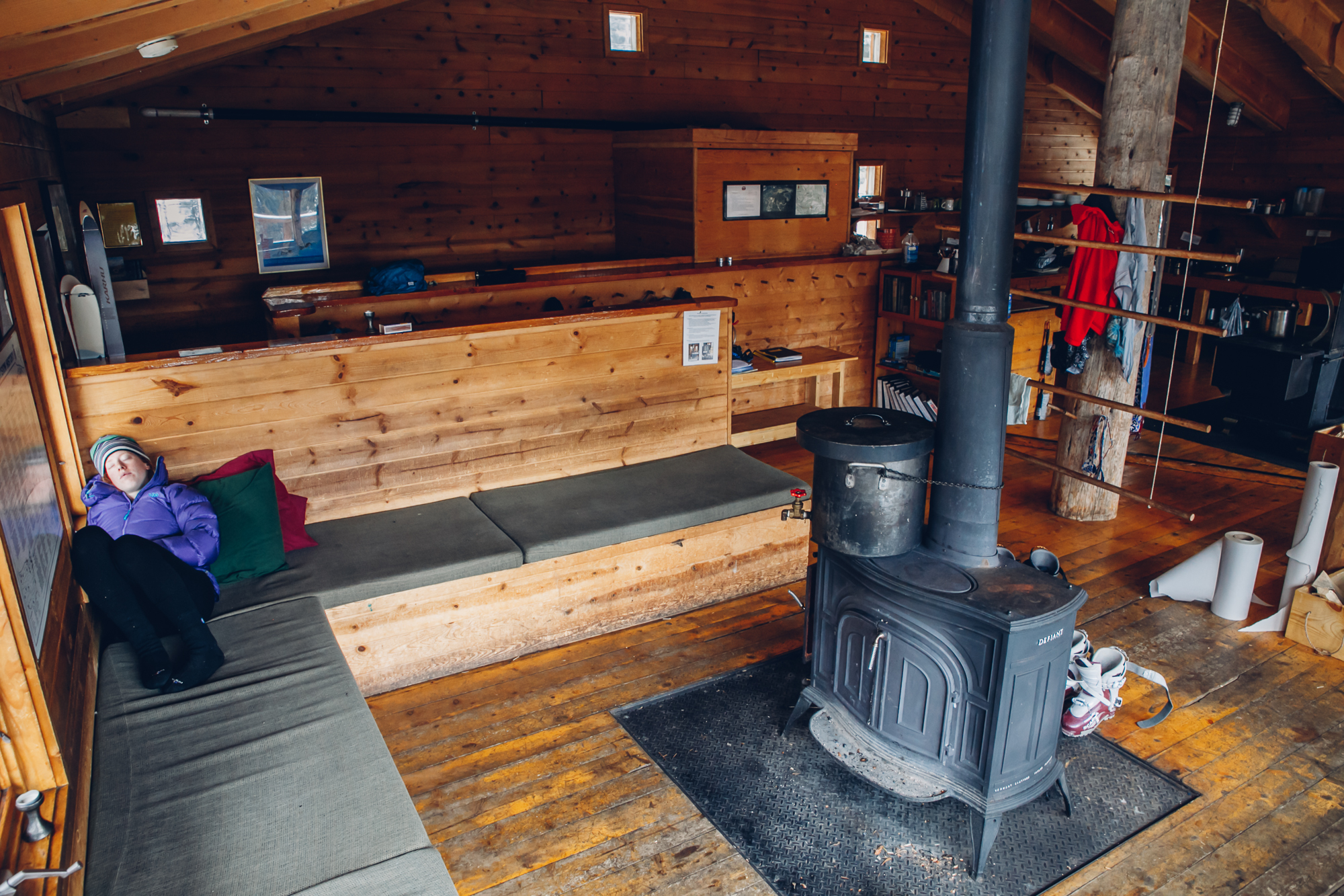 Molly napping in Betty Bear Hut next to the fire. So cozy!