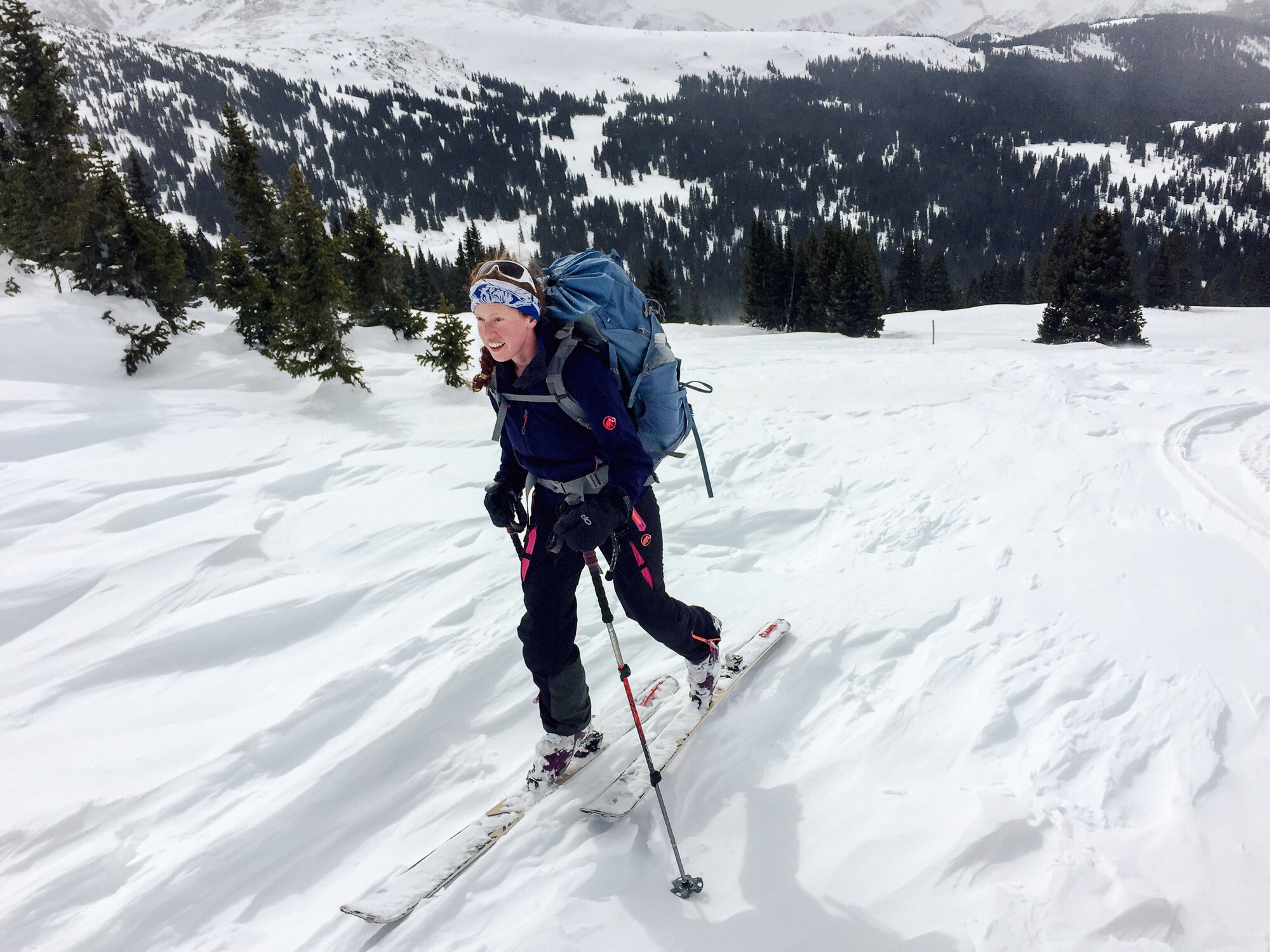 Onward and upward! Molly skinning on our way up to Skinner Hut on day two.