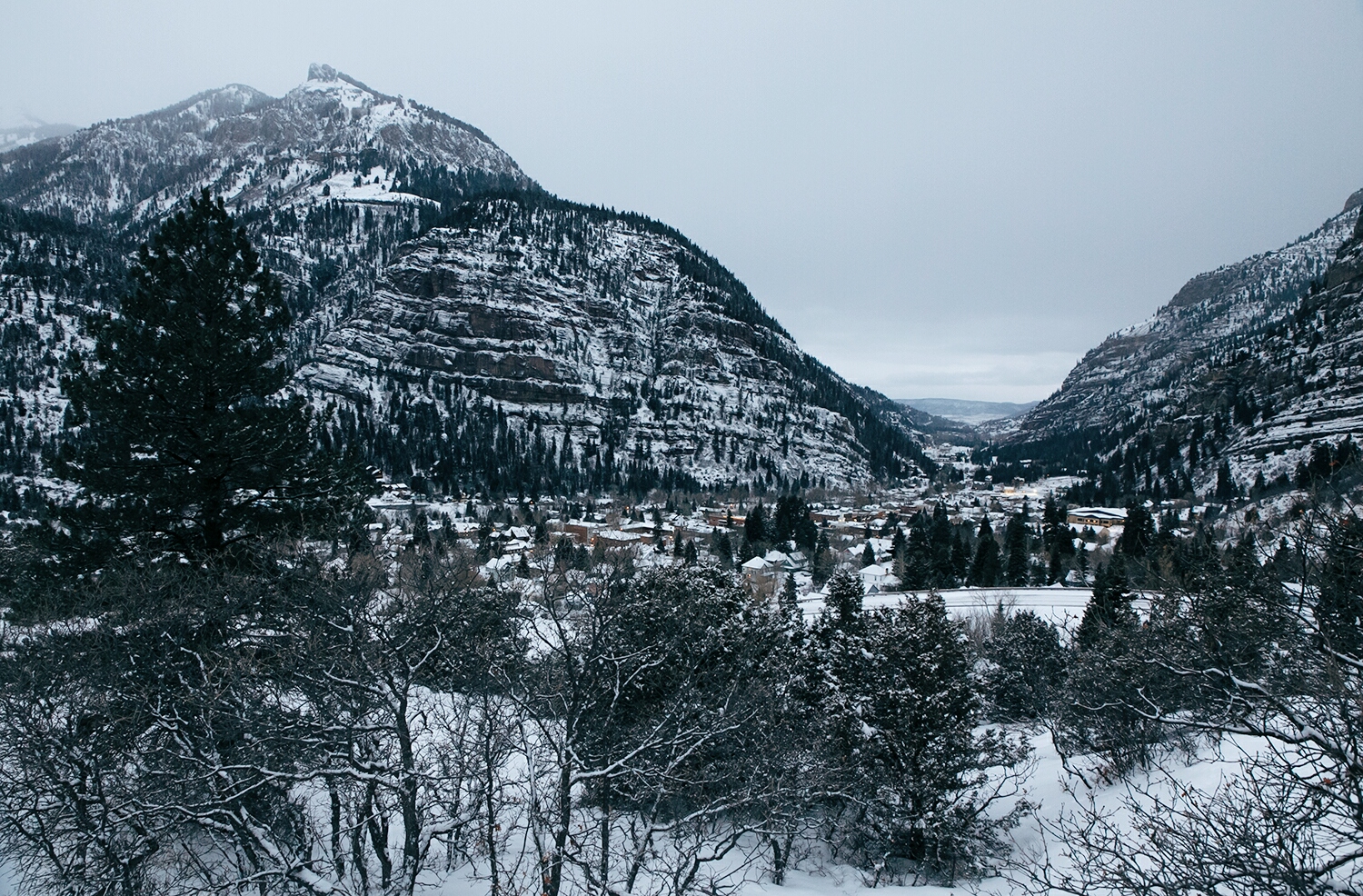 A 7:00am view of Ouray from outside of town to the South.