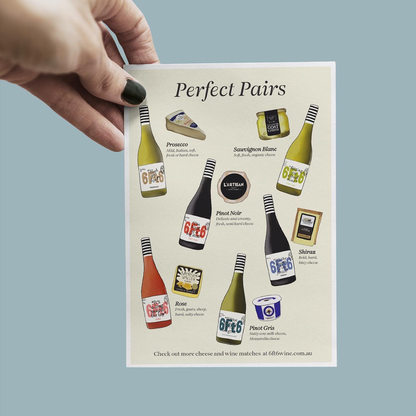 Have you ever wanted to pair cheese and wine? Check out @6ft6wine for the short + snazzy guide to the combinations that always work!

Designed for good times at home 👍

#6ft6wine #designproject #passionfolk