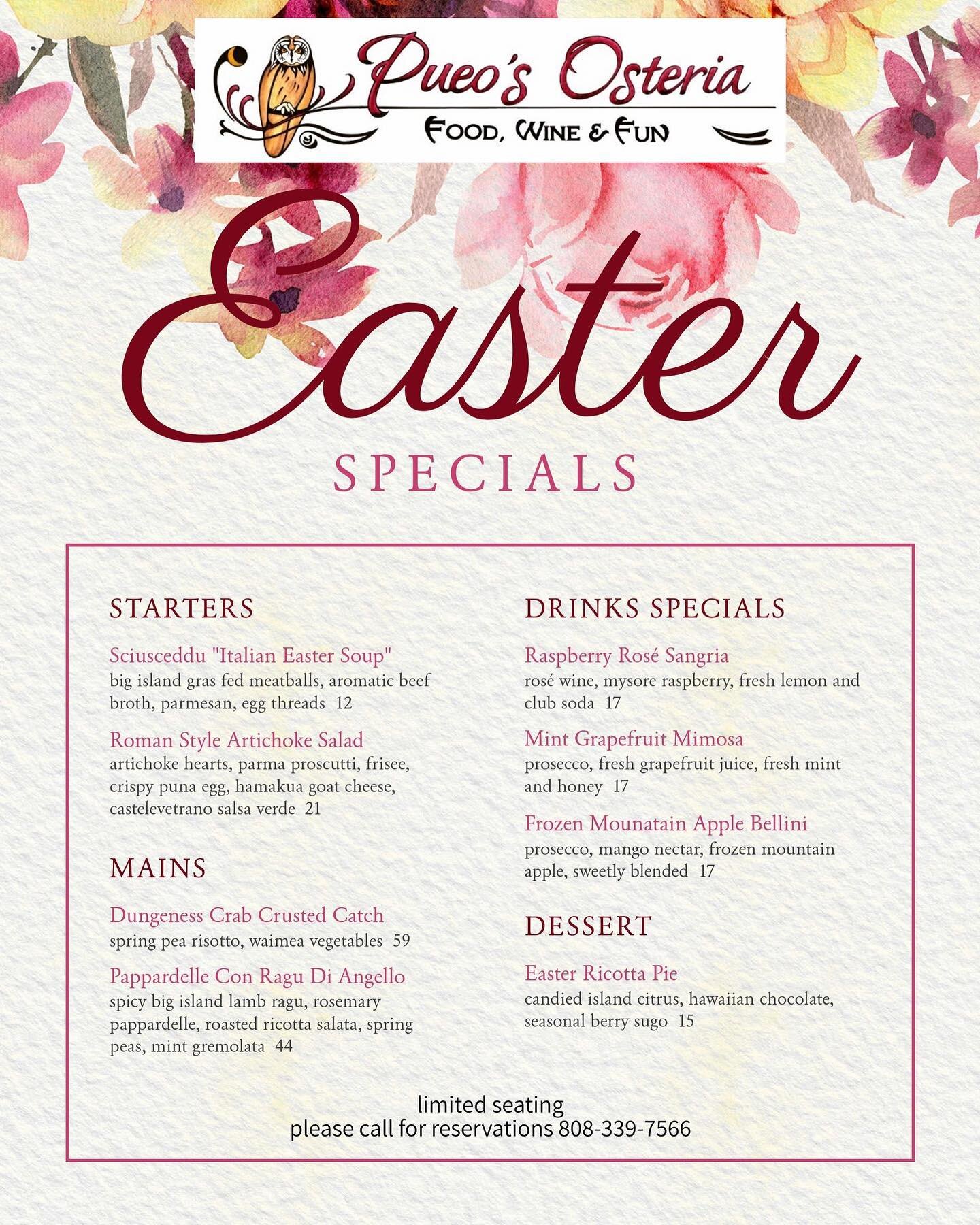 Mark your calendars! Our Easter menu is back!! Hop on over and join us 🌺