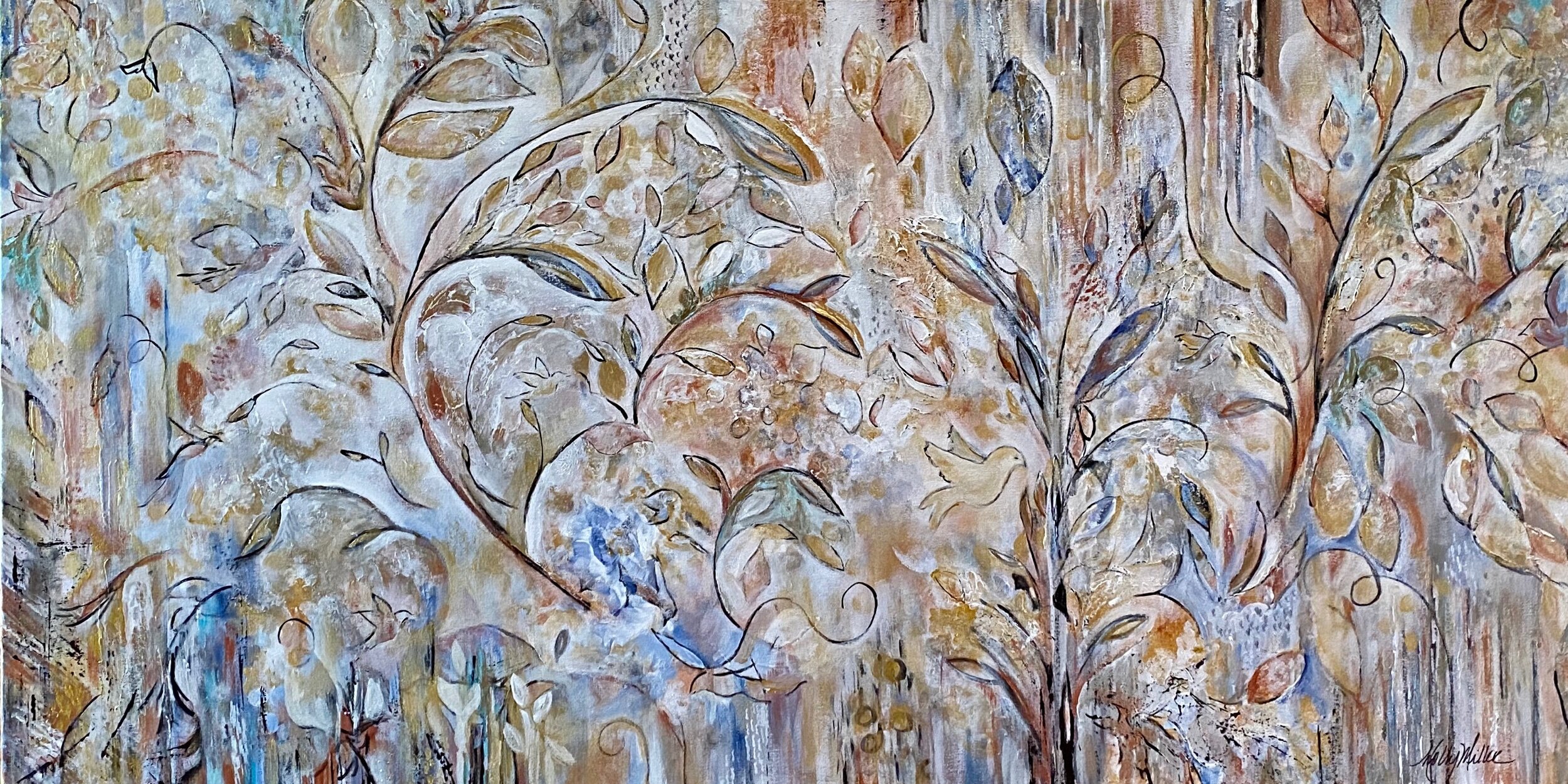   sold &nbsp; 24 x 48 acrylic on canvas with gold, copper, and bronze metallic accents&nbsp; 