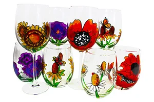 fall flower glasses wine glasses hand painted glassware 300pix.jpg
