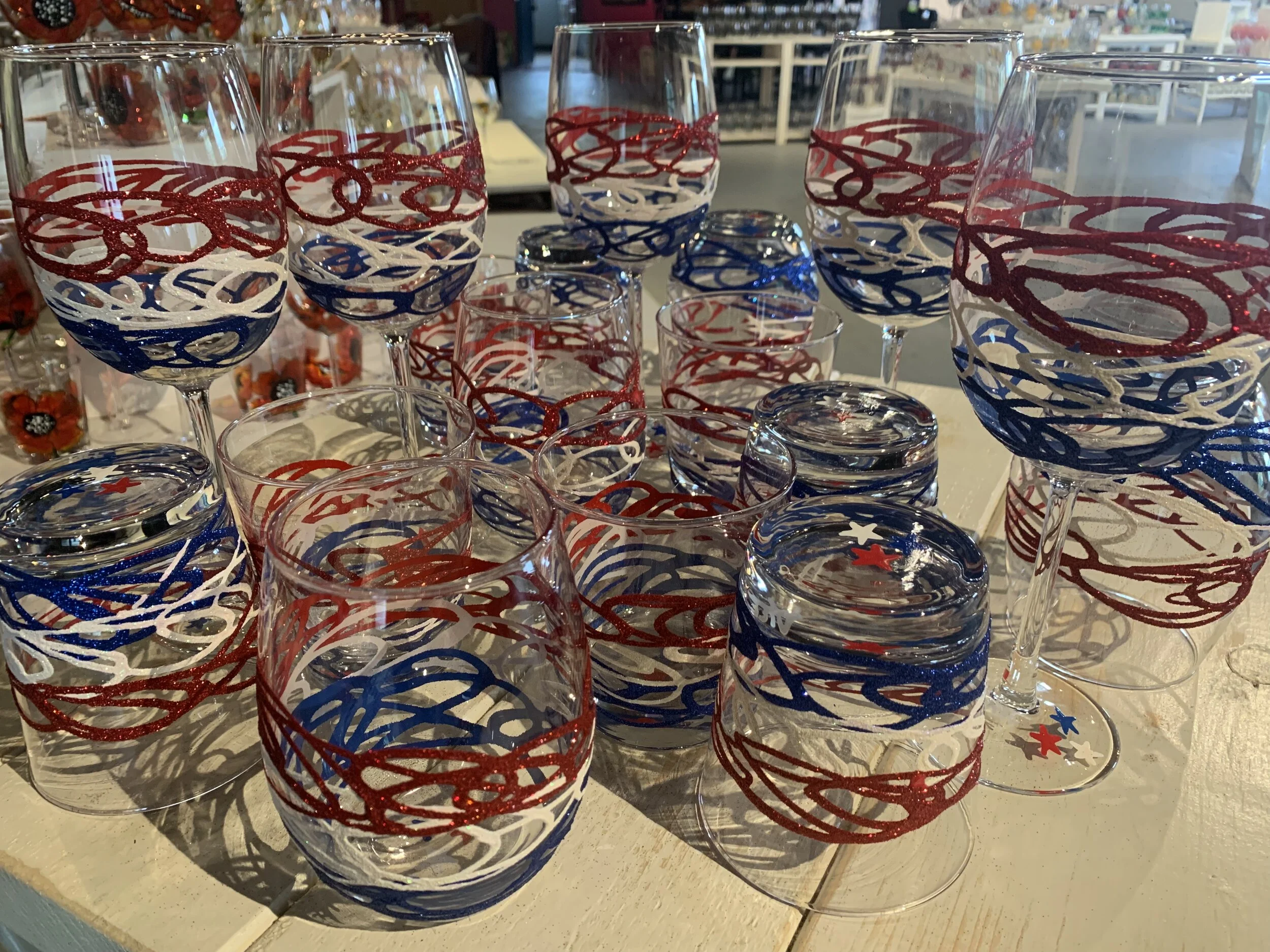 Red-White-Blue glittery swirls