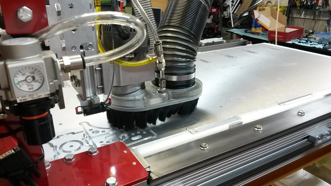 CNC Router designed to cut Aluminum Plate components with 24,000 RPM and eco friendly mist cool and lubrication system.