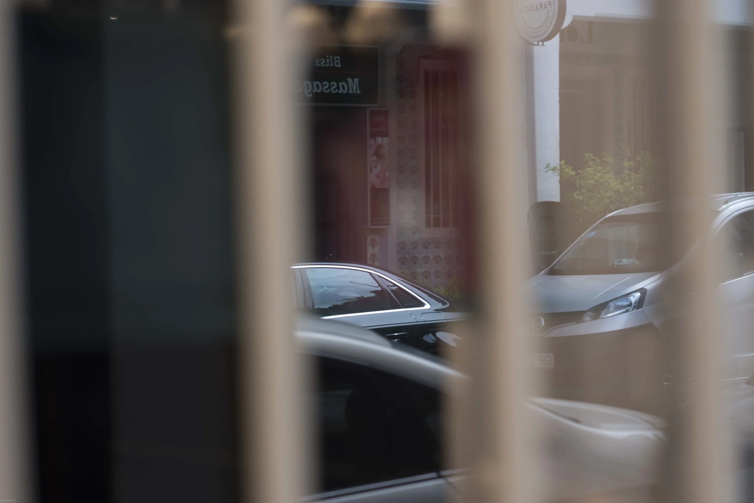 © Naida Ginnane 2018, Nikon D800, Nikkor 85mm lens A reflection in a shop window, this one has become an abstraction in geometry and colour.