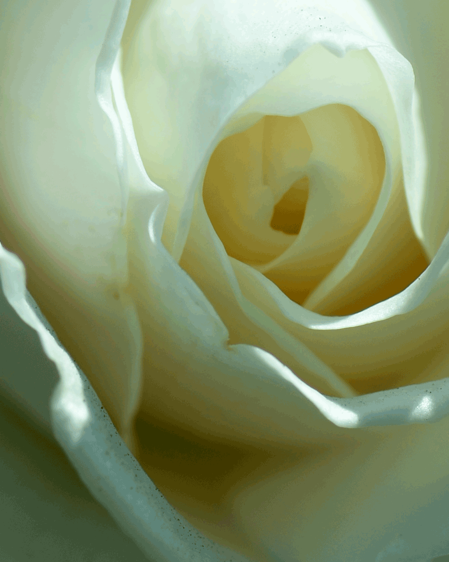  'Whitest Rose' © Naida Ginnane 2018, Nikon D800, 24-70mm lens, f/7.1, 1/500, ISO 100. The molecular pigments in the petals of this rose are reflecting the faintest hint of yellowish tones.