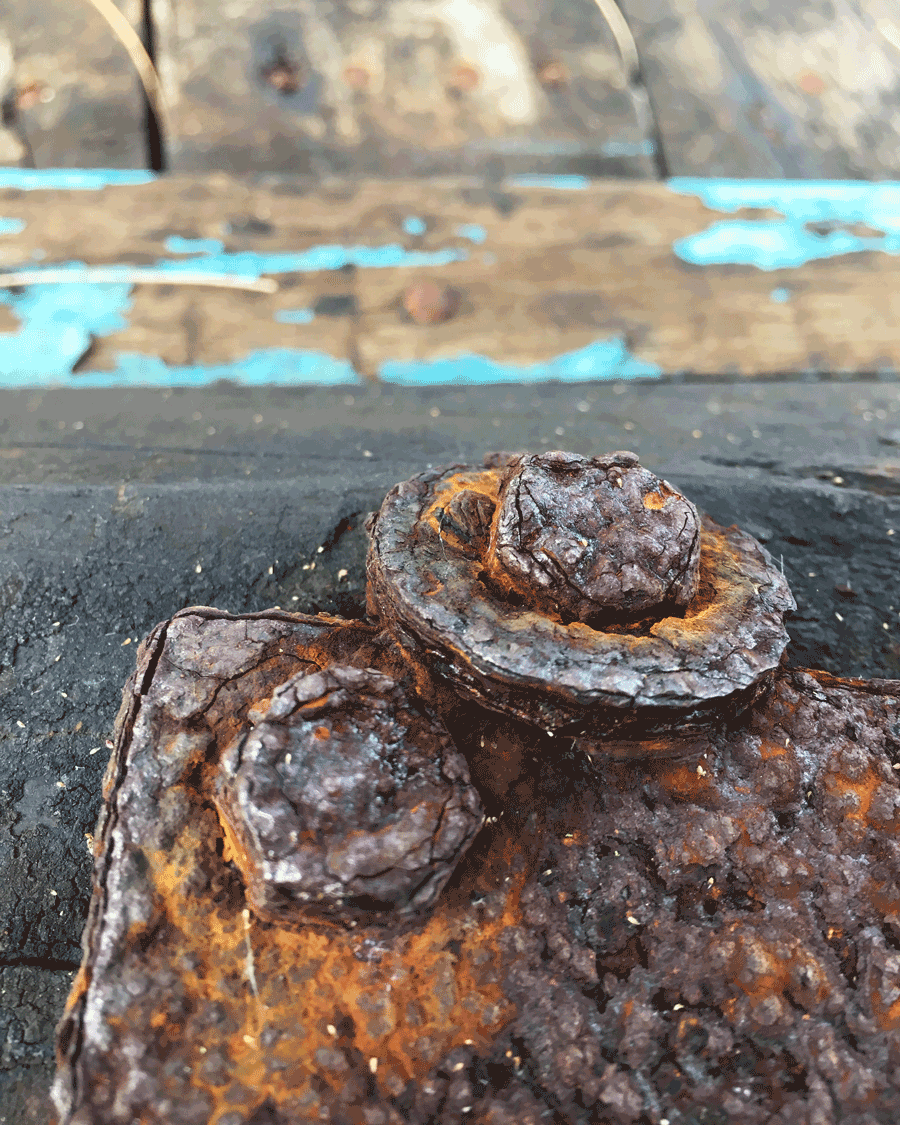  'Rusted Bolt' © Naida Ginnane 2016, iPhone 6s 1/ 35, f/2.2, ISO 32. If these bolts could speak!