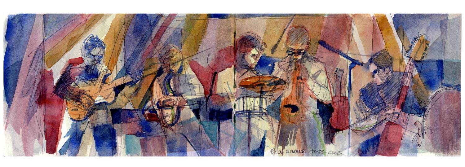 The Daniel Rosenboom Quintet Painting by Pete Morris during a live concert at Blue Whale in Los Angeles, CA.