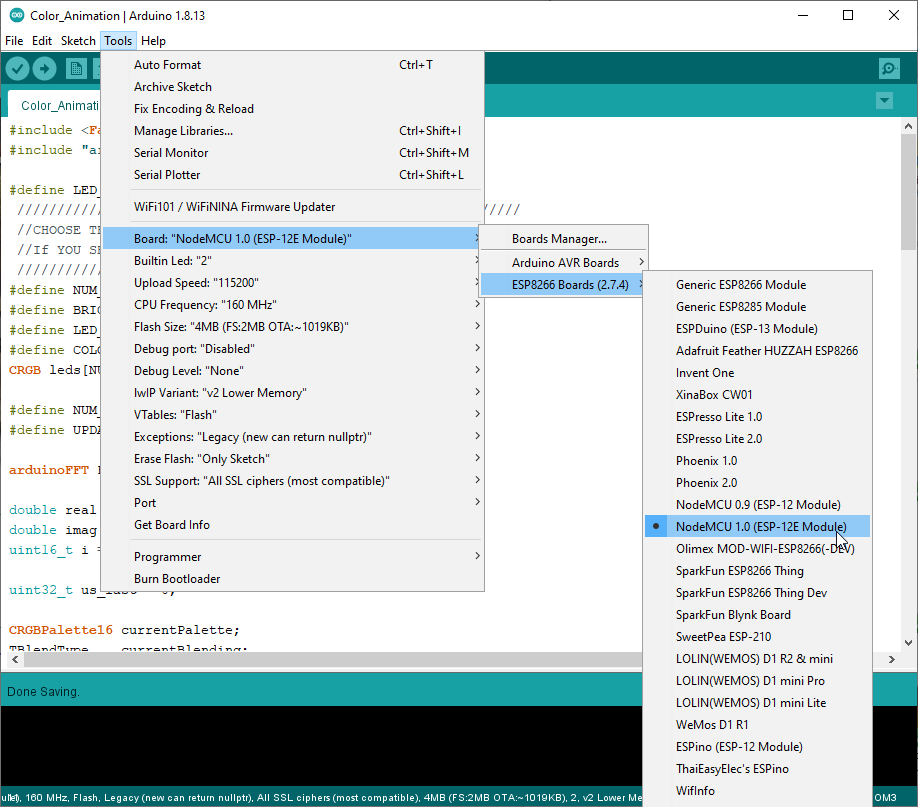 Choose: NodeMCU 1.0