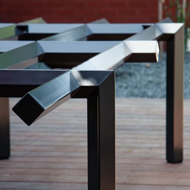 A recent commission to craft this stunning outdoor table. Pictured here just before it&rsquo;s stone top was lowered on!
