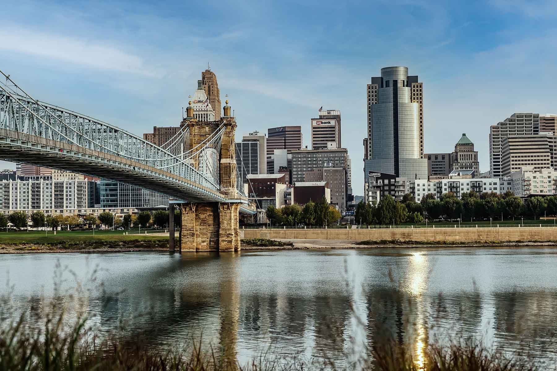 Cincinnati Skyline, Roebling Bridge