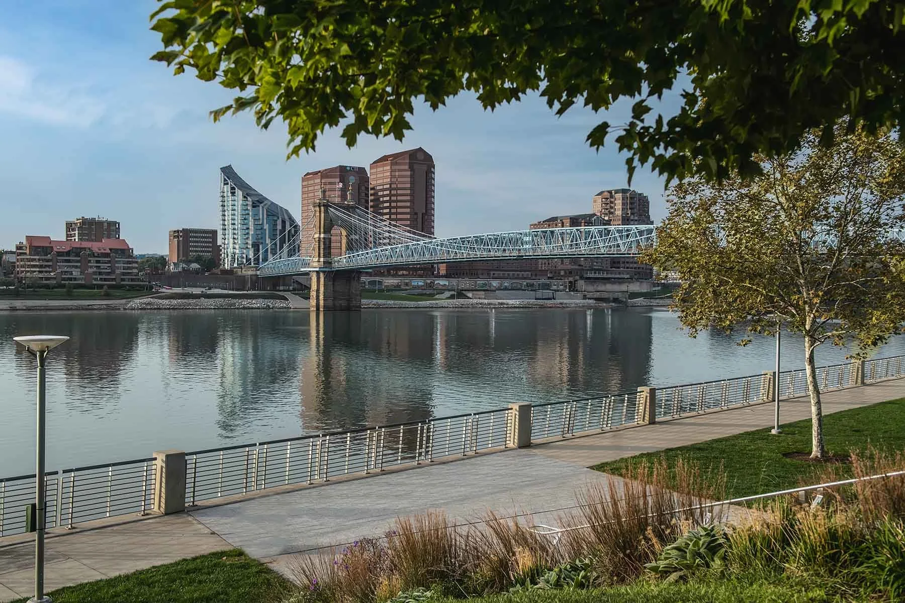 Smale Park Cincinnati, John A Roebling Bridge, Cincinnati Skyline
