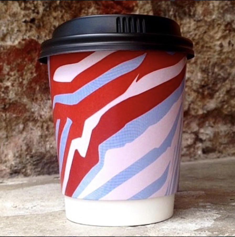 red and pink striped coffee cups