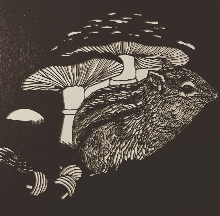 Ise-katagami fine mushroom wildlife papercut 