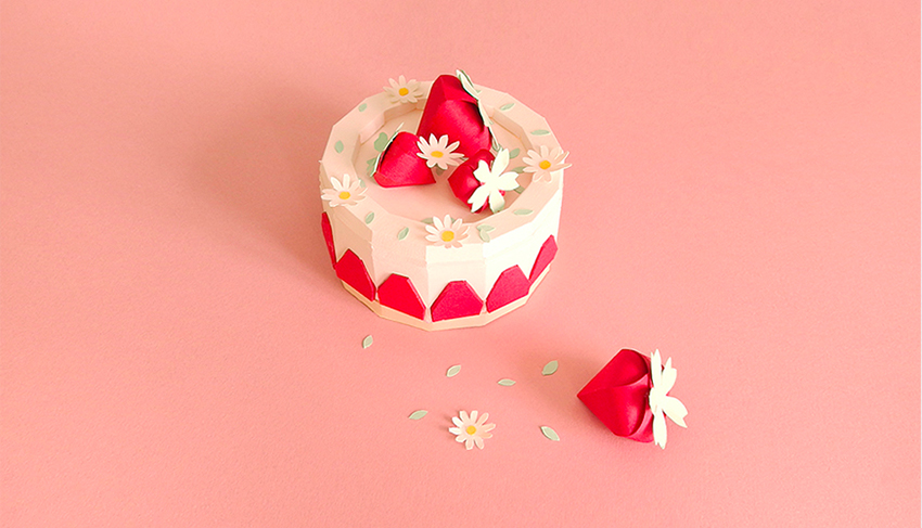 strawberry fraise cake paper sculpture